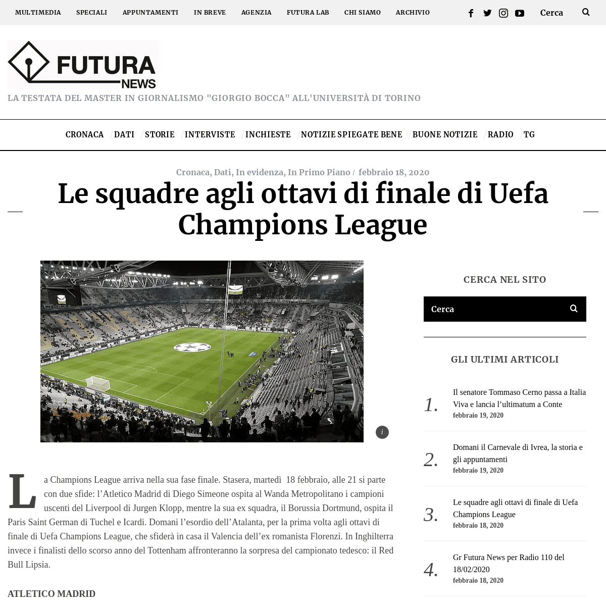 A complete backup of www.futura.news/2020/02/18/le-squadre-ai-quarti-di-uefa-champions-league/