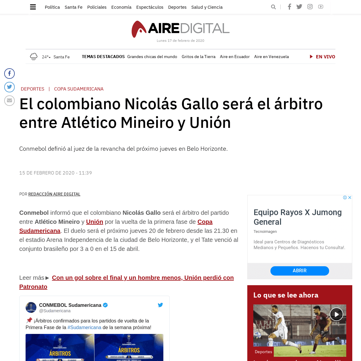 A complete backup of www.airedesantafe.com.ar/deportes/el-colombiano-nicolas-gallo-sera-el-arbitro-atletico-mineiro-y-union-n145