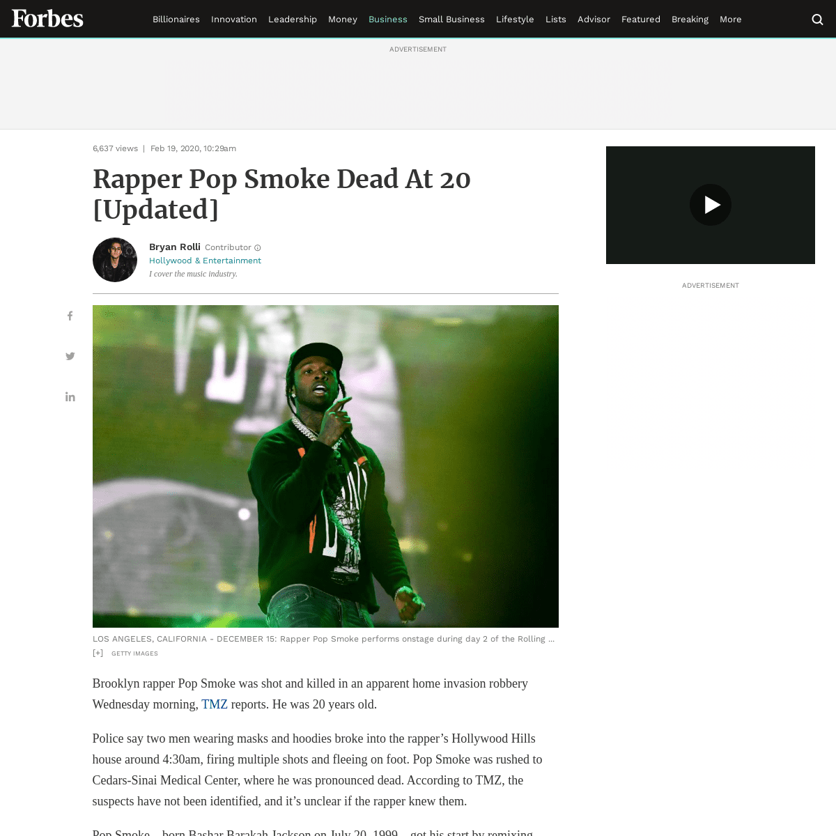 A complete backup of www.forbes.com/sites/bryanrolli/2020/02/19/rapper-pop-smoke-dead-at-20-report/