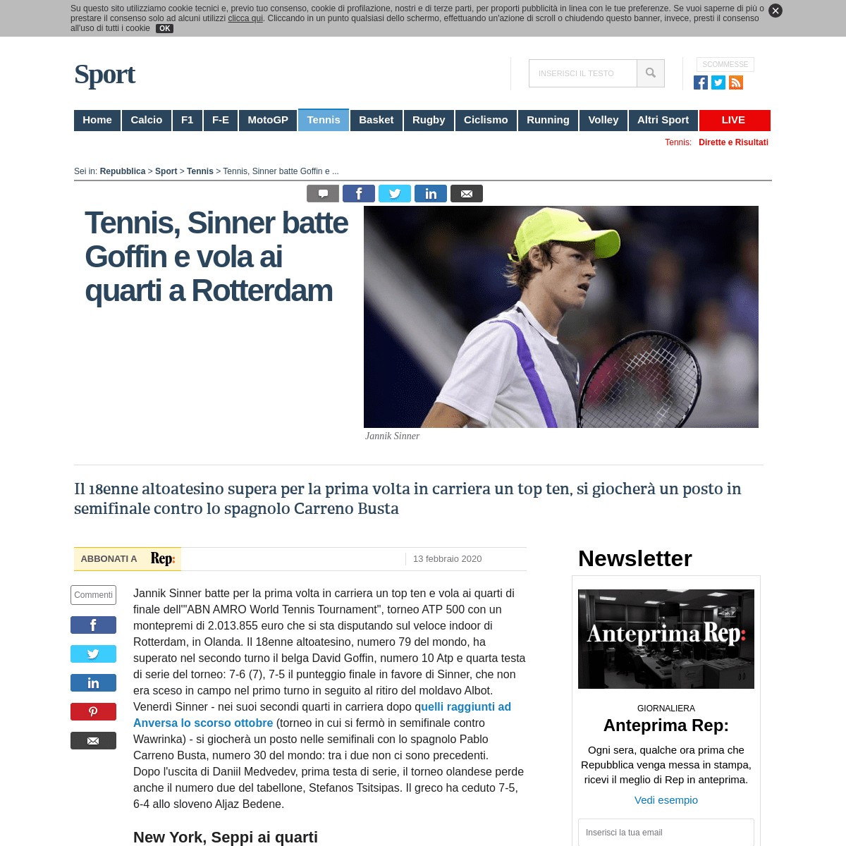 A complete backup of www.repubblica.it/sport/tennis/2020/02/13/news/sinner_ai_quarti_a_rotterdam-248495564/