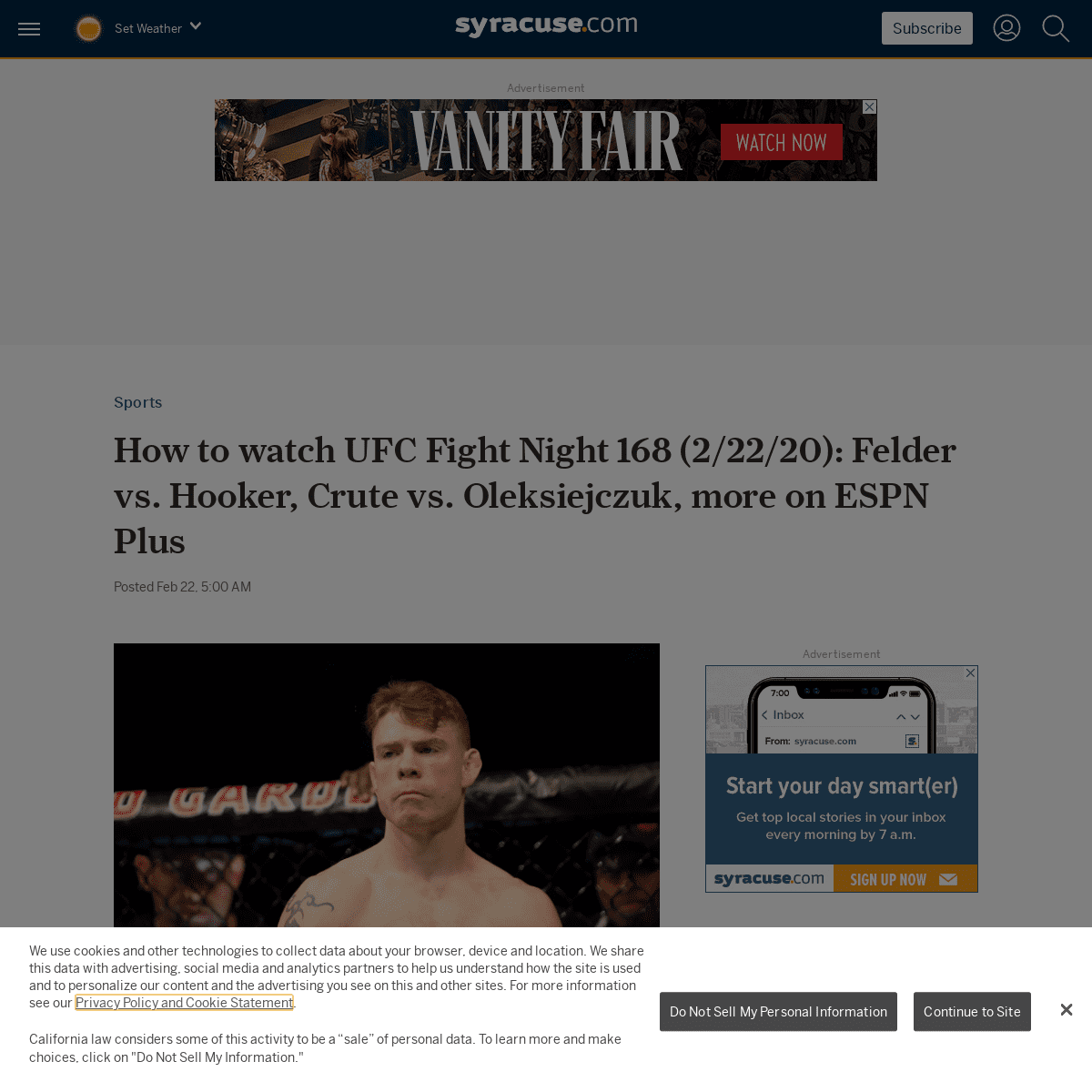 A complete backup of www.syracuse.com/sports/2020/02/how-to-watch-ufc-fight-night-168-22220-felder-vs-hooker-crute-vs-oleksiejcz
