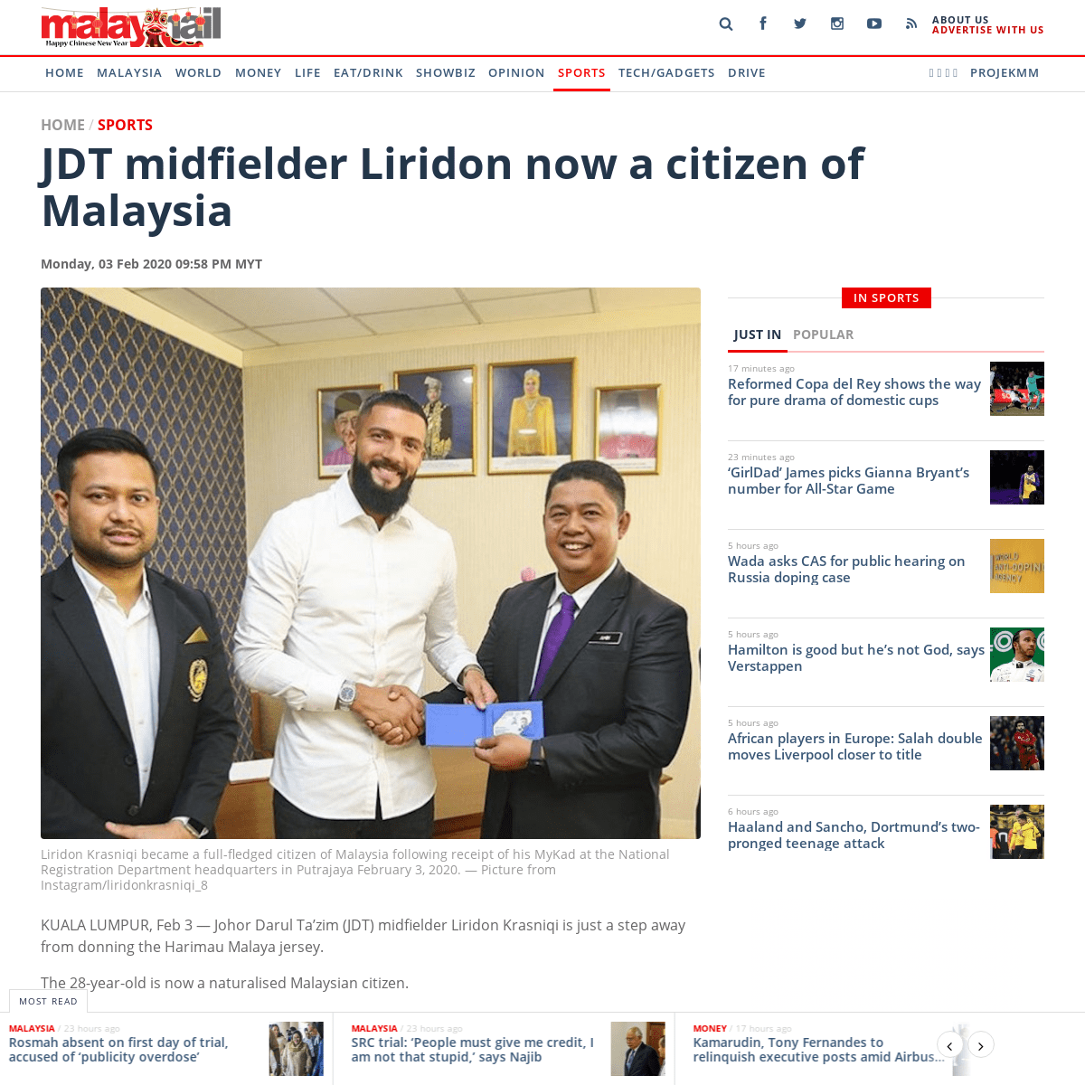 A complete backup of www.malaymail.com/news/sports/2020/02/03/jdt-midfielder-liridon-now-a-citizen-of-malaysia/1834146