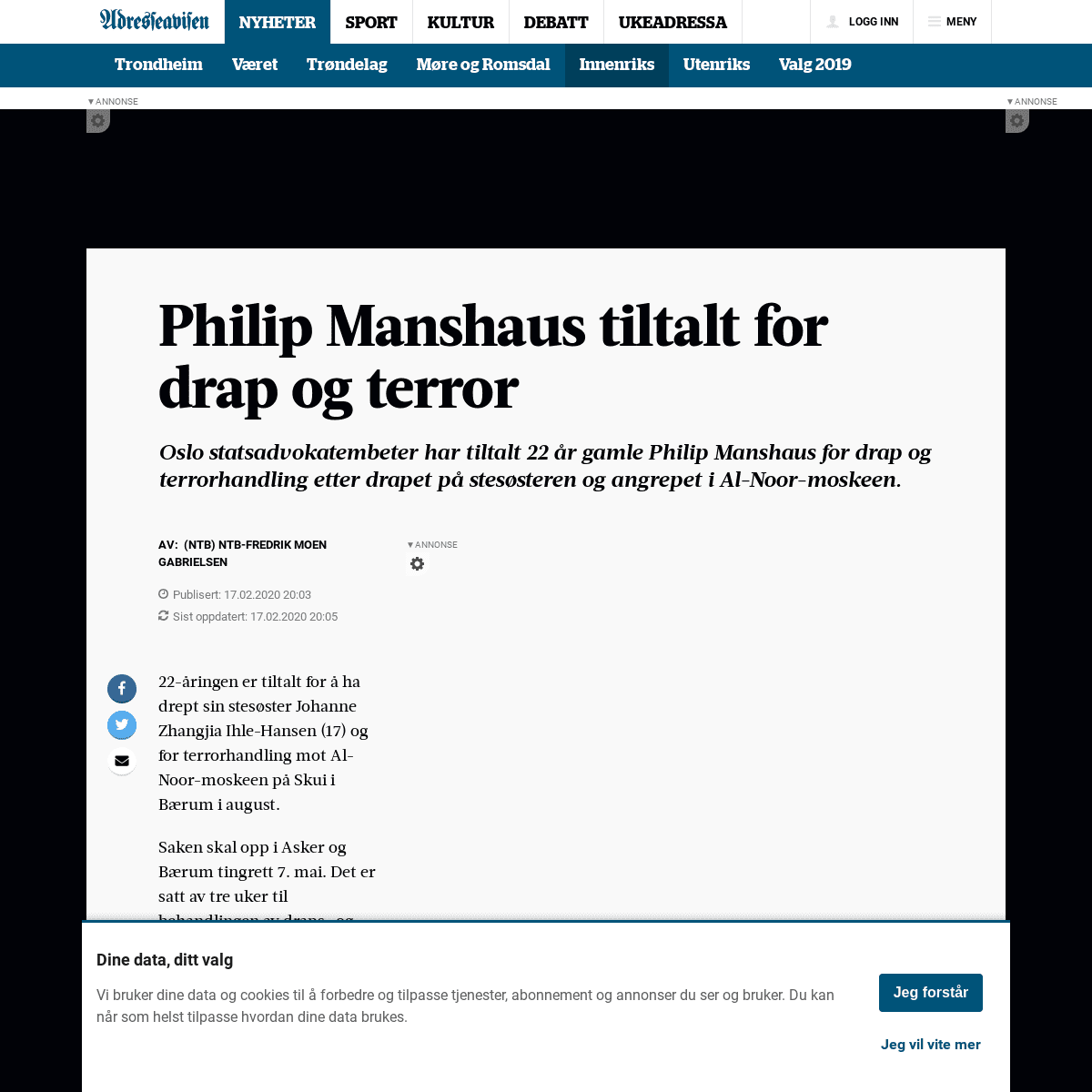 A complete backup of www.adressa.no/nyheter/innenriks/2020/02/17/Philip-Manshaus-tiltalt-for-drap-og-terror-21111750.ece