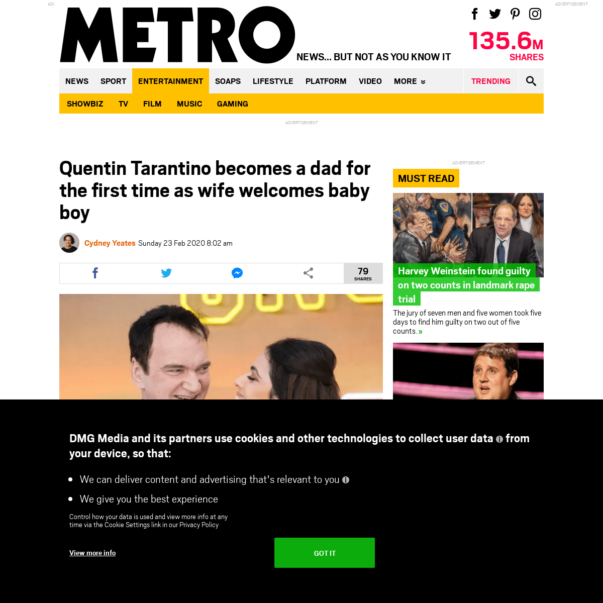 A complete backup of metro.co.uk/2020/02/23/quentin-tarantino-becomes-father-first-time-wife-welcomes-baby-boy-12286450/