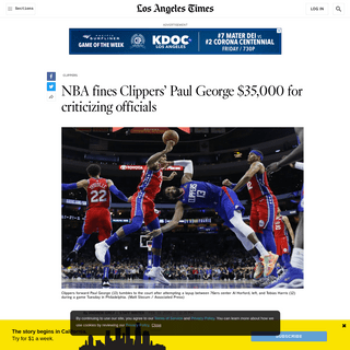 A complete backup of www.latimes.com/sports/clippers/story/2020-02-13/nba-fines-clippers-paul-george-35-000-for-criticizing-offi