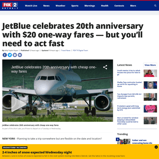 A complete backup of www.fox2detroit.com/news/jetblue-celebrates-20th-anniversary-with-20-one-way-fares-but-youll-need-to-act-fa