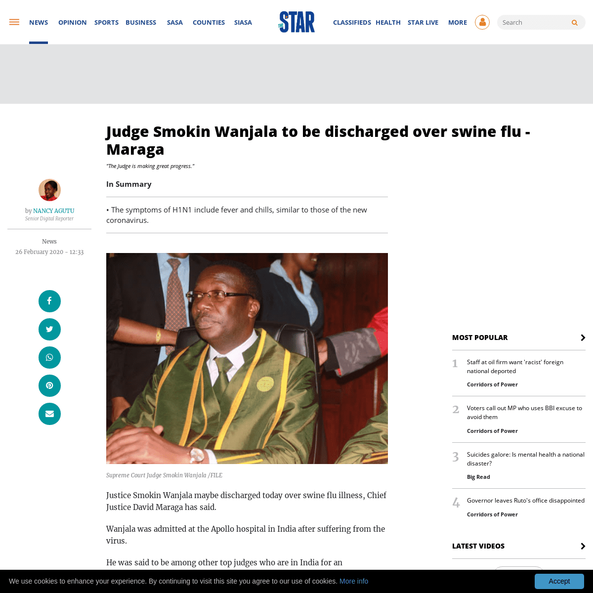 A complete backup of www.the-star.co.ke/news/2020-02-26-judge-smokin-wanjala-to-be-discharged-over-swine-flu-maraga/