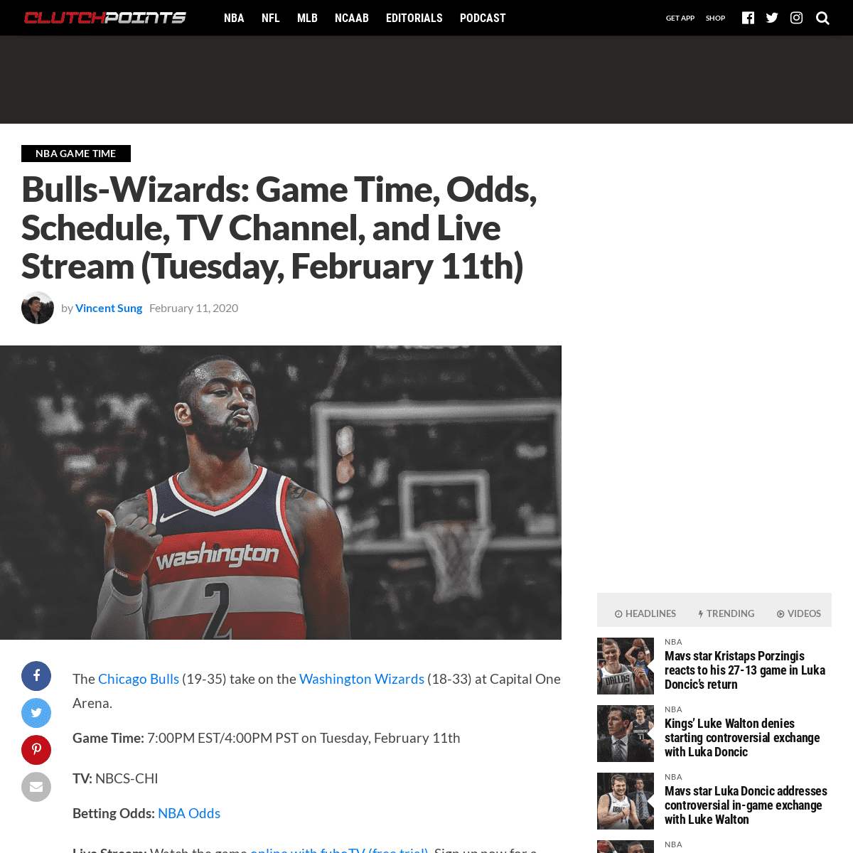 A complete backup of clutchpoints.com/bulls-wizards-game-time-odds-schedule-tv-channel-and-live-stream-tuesday-february-11th/