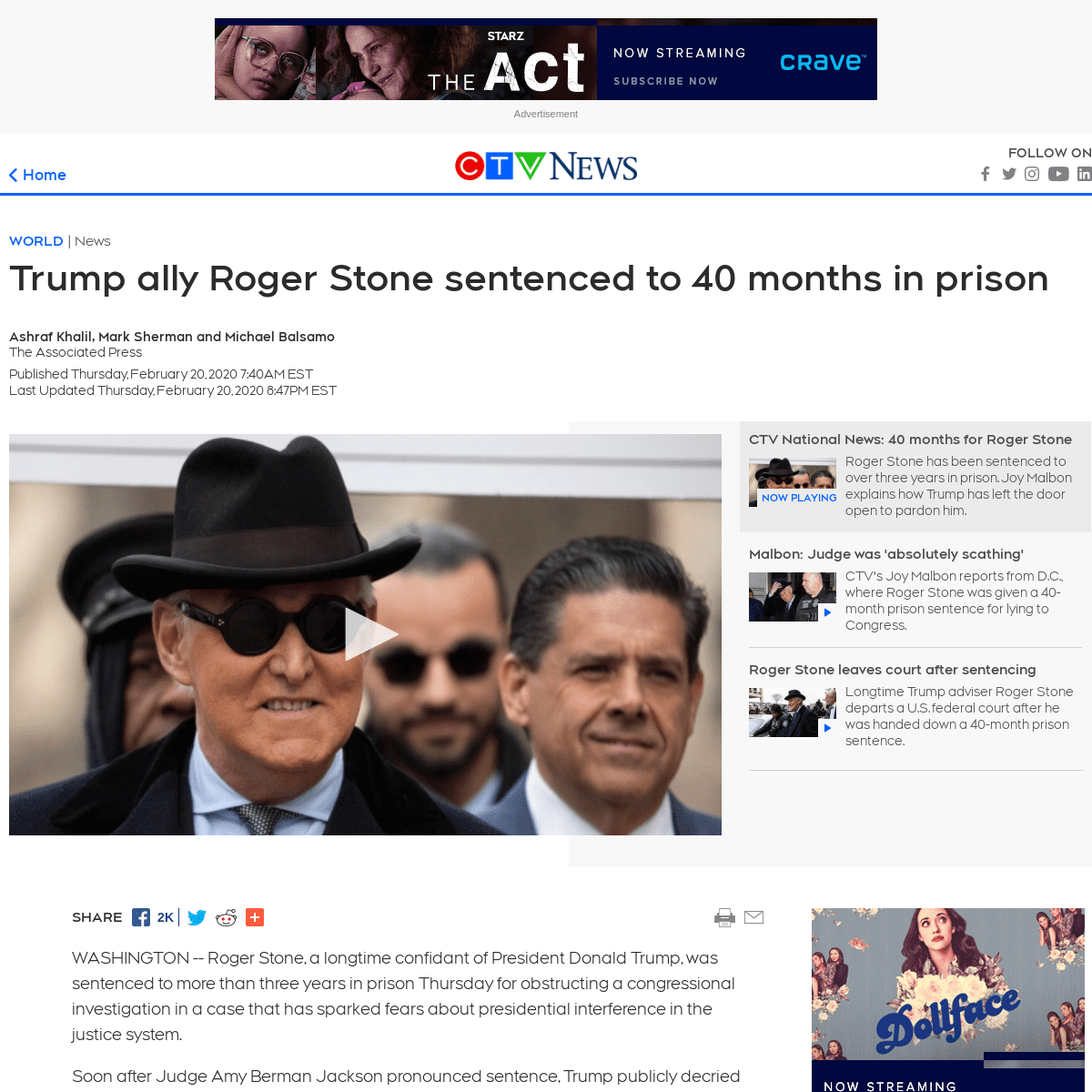 A complete backup of www.ctvnews.ca/world/trump-ally-roger-stone-sentenced-to-40-months-in-prison-1.4819862