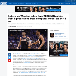 A complete backup of www.cbssports.com/nba/news/lakers-vs-warriors-odds-line-2020-nba-picks-feb-8-predictions-from-computer-mode