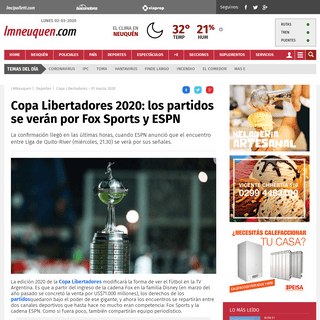 A complete backup of www.lmneuquen.com/copa-libertadores-2020-los-partidos-se-veran-fox-sports-y-espn-n687573