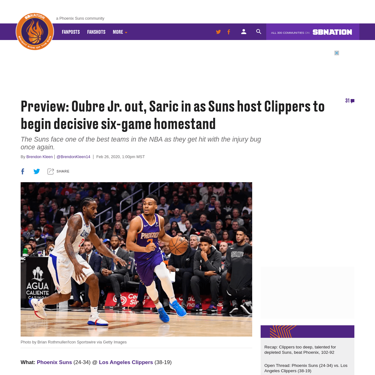 A complete backup of www.brightsideofthesun.com/2020/2/26/21154844/preview-kelly-oubre-out-phoenix-suns-host-clippers