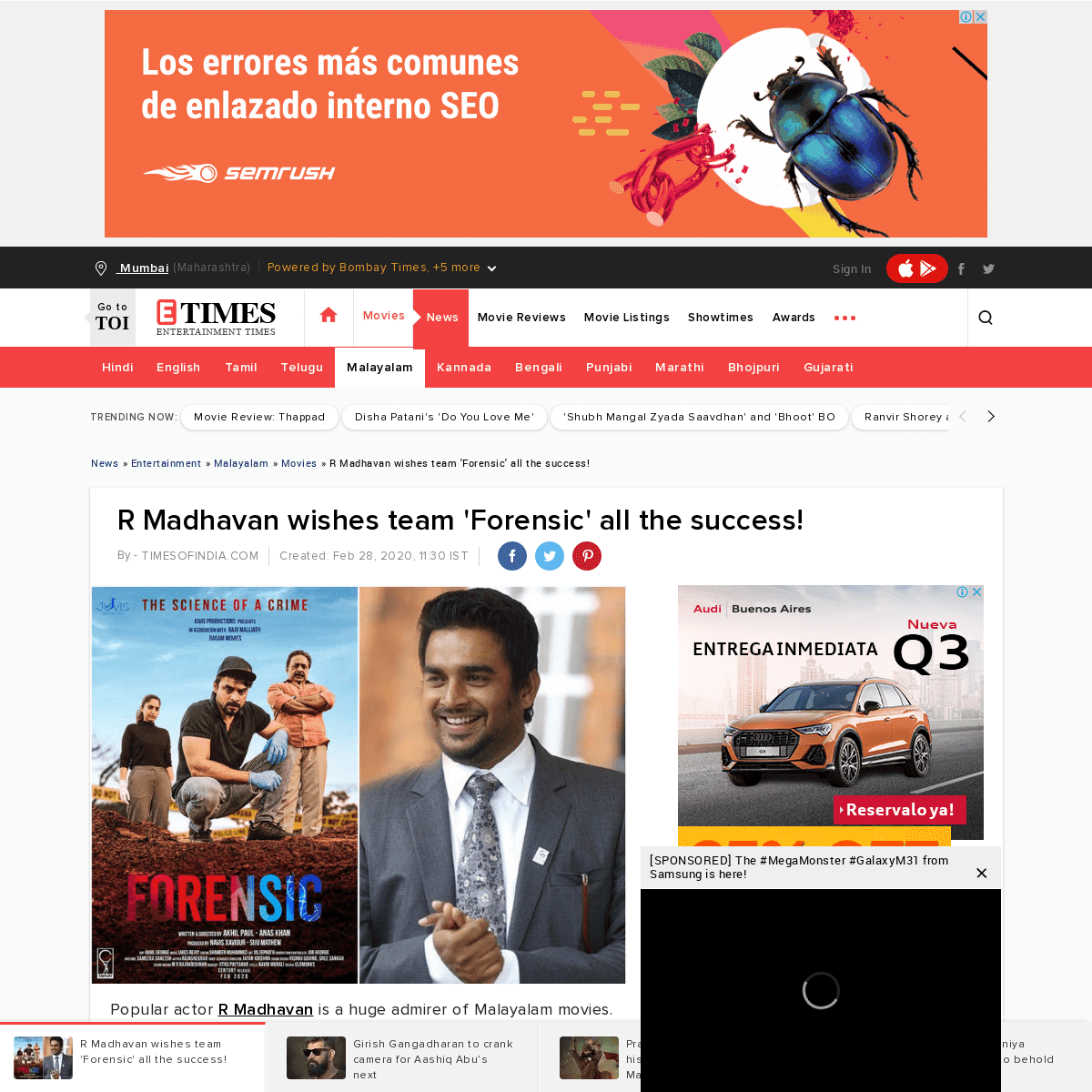 A complete backup of timesofindia.indiatimes.com/entertainment/malayalam/movies/news/r-madhavan-wishes-team-forensic-all-the-suc
