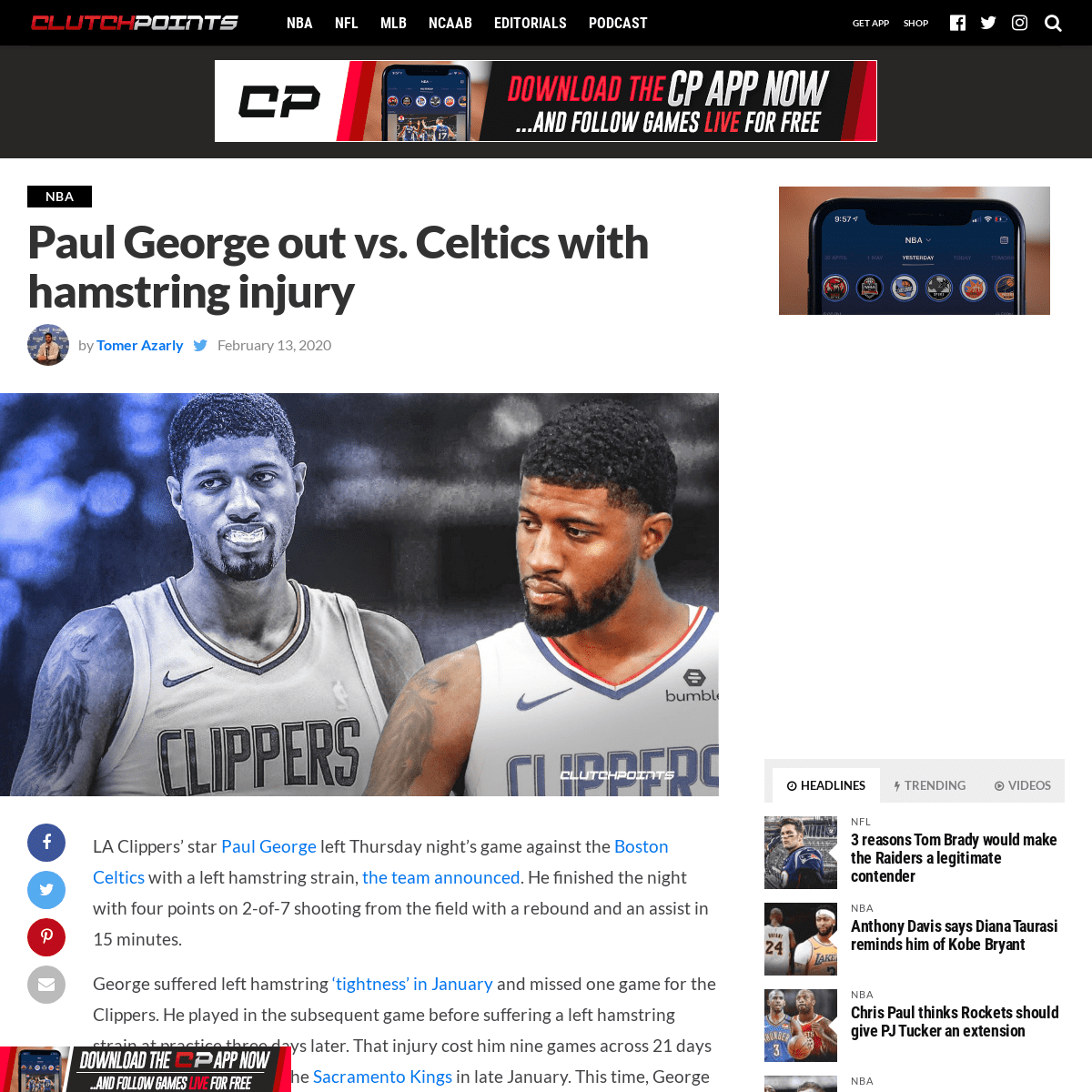 A complete backup of clutchpoints.com/clippers-news-paul-george-out-vs-celtics-with-hamstring-injury/