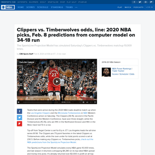 A complete backup of www.cbssports.com/nba/news/clippers-vs-timberwolves-odds-line-2020-nba-picks-feb-8-predictions-from-compute