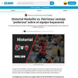 A complete backup of www.vavel.com/colombia/futbol-colombiano/2020/02/06/independiente-medellin/1012640-historial-medellin-vs-pa