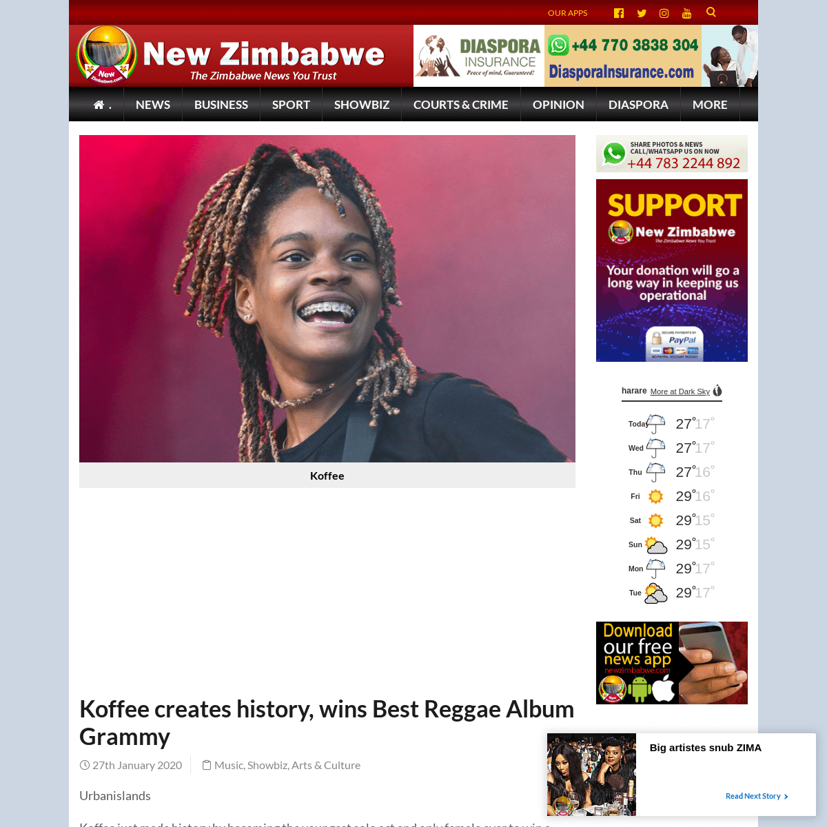 A complete backup of www.newzimbabwe.com/koffee-creates-history-wins-best-reggae-album-grammy/