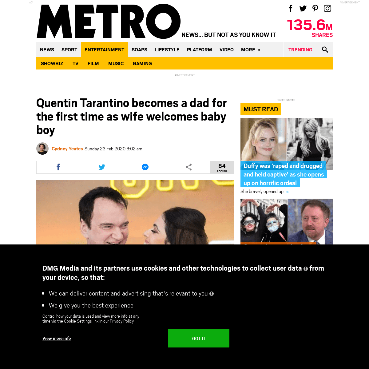 A complete backup of metro.co.uk/2020/02/23/quentin-tarantino-becomes-father-first-time-wife-welcomes-baby-boy-12286450/