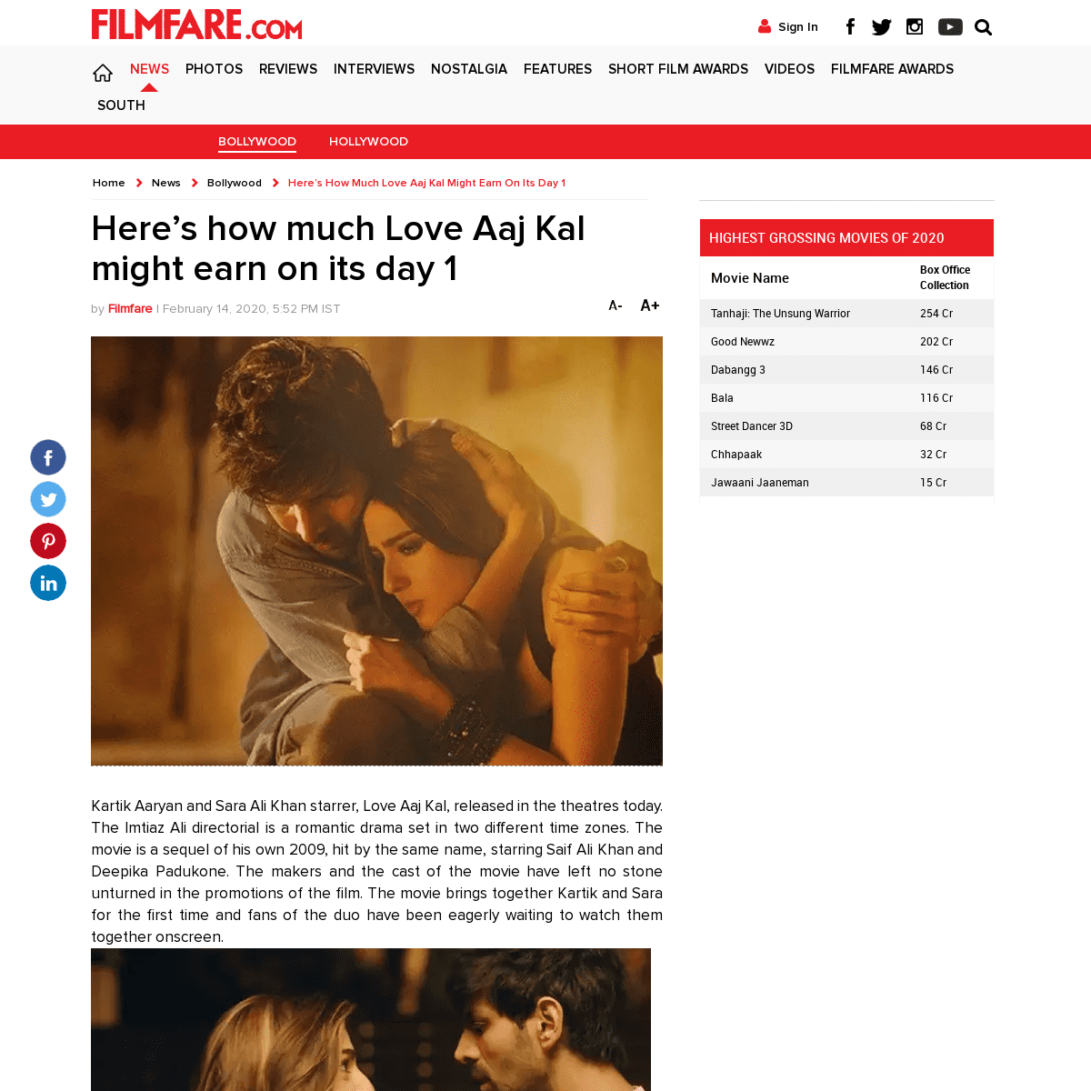 A complete backup of www.filmfare.com/news/bollywood/heres-how-much-love-aaj-kal-might-earn-on-its-day-1_-39095.html