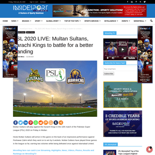 A complete backup of www.insidesport.co/psl-2020-live-multan-sultans-karachi-kings-to-battle-for-a-better-standing/