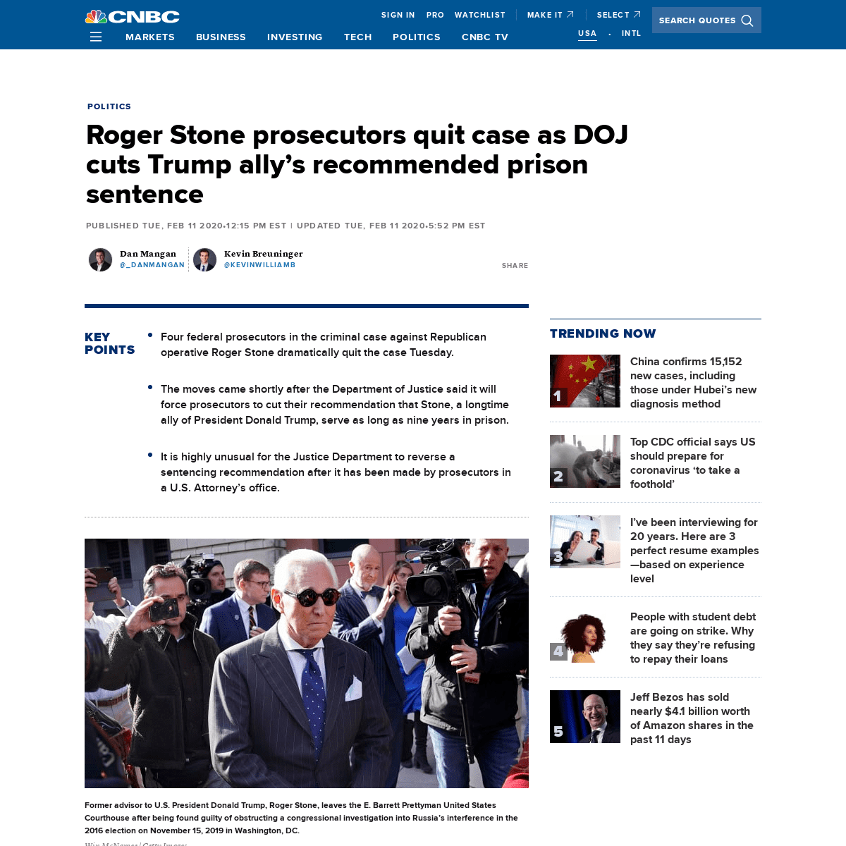 A complete backup of www.cnbc.com/2020/02/11/trump-ally-roger-stone-will-get-lower-prison-sentence-recommendation.html