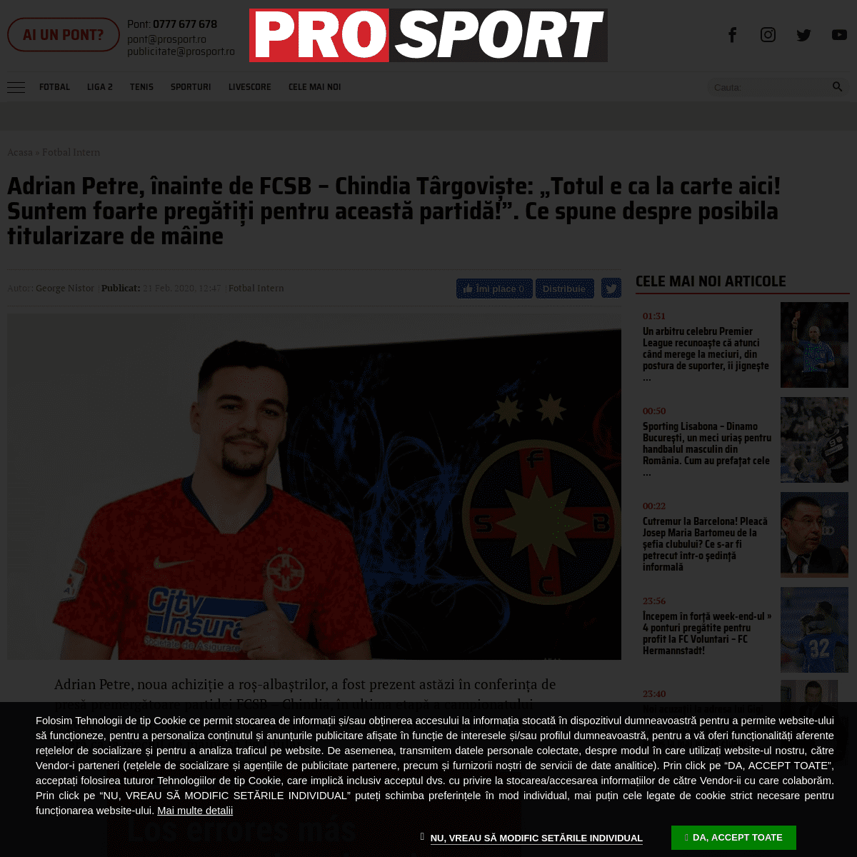 A complete backup of www.prosport.ro/fotbal-intern/adrian-petre-inainte-de-fcsb-chindia-targoviste-totul-e-ca-la-carte-aici-sunt