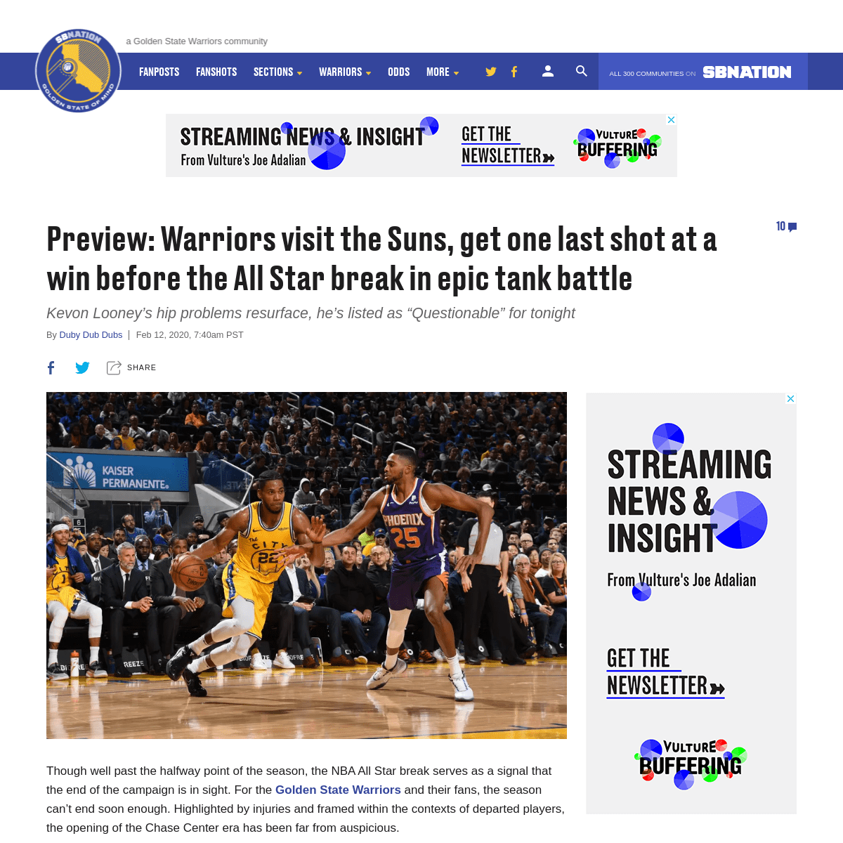A complete backup of www.goldenstateofmind.com/2020/2/12/21133685/nba-2020-preview-warriors-visit-the-suns-get-one-last-shot-at-