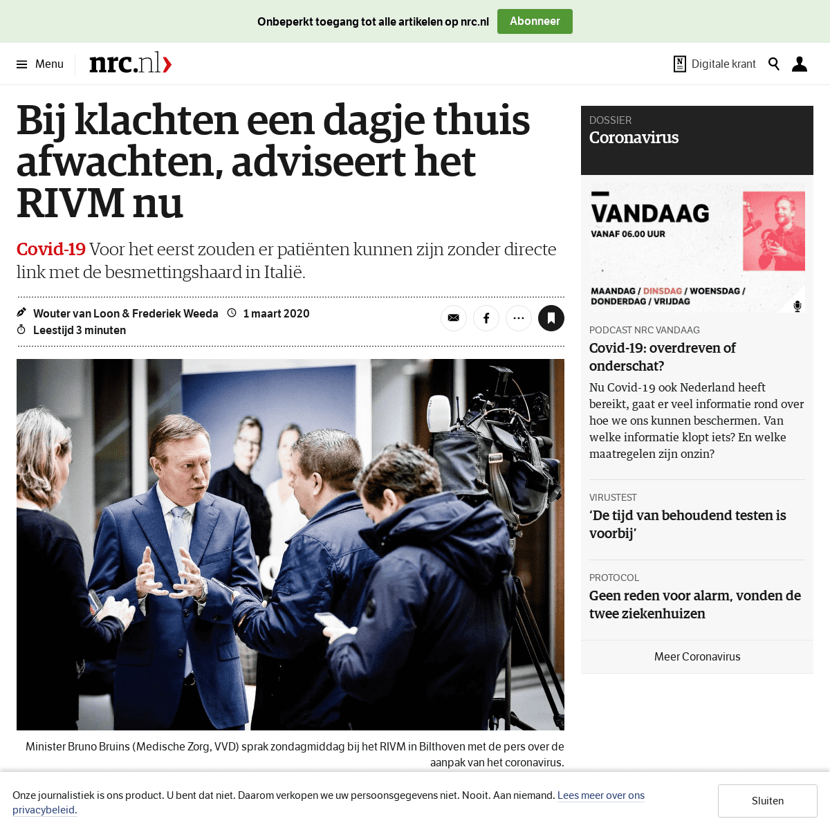A complete backup of www.nrc.nl/nieuws/2020/03/01/bij-klachten-een-dagje-thuis-afwachten-adviseert-het-rivm-nu-a3992276