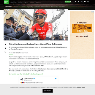 A complete backup of deportes.canalrcn.com/ciclismo/ruta/nairo-quintana-gano-la-etapa-3-del-tour-de-provenza-118379