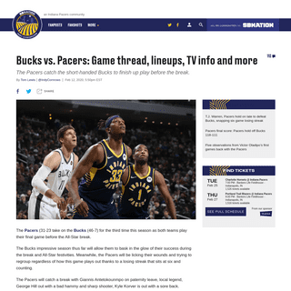 A complete backup of www.indycornrows.com/2020/2/12/21134780/bucks-vs-pacers-game-thread-lineups-tv-info-and-more-sabonis-gianni