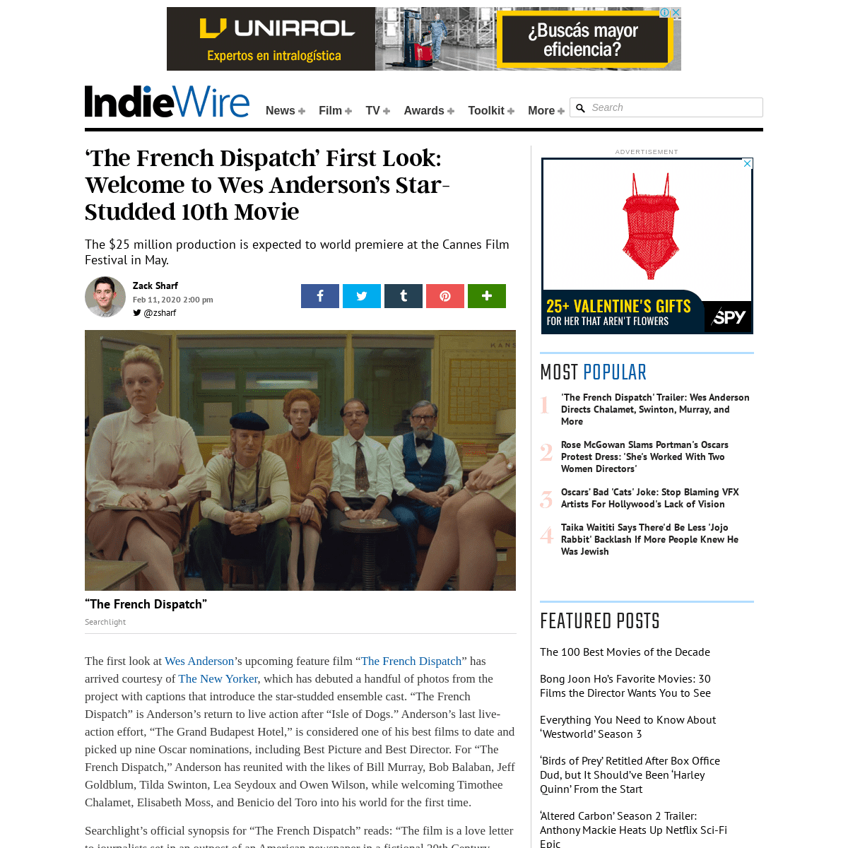 A complete backup of www.indiewire.com/2020/02/the-french-dispatch-first-look-wes-anderson-1202210727/