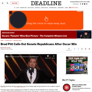 A complete backup of deadline.com/2020/02/oscars-brad-pitt-best-supporting-actor-win-1202855464/