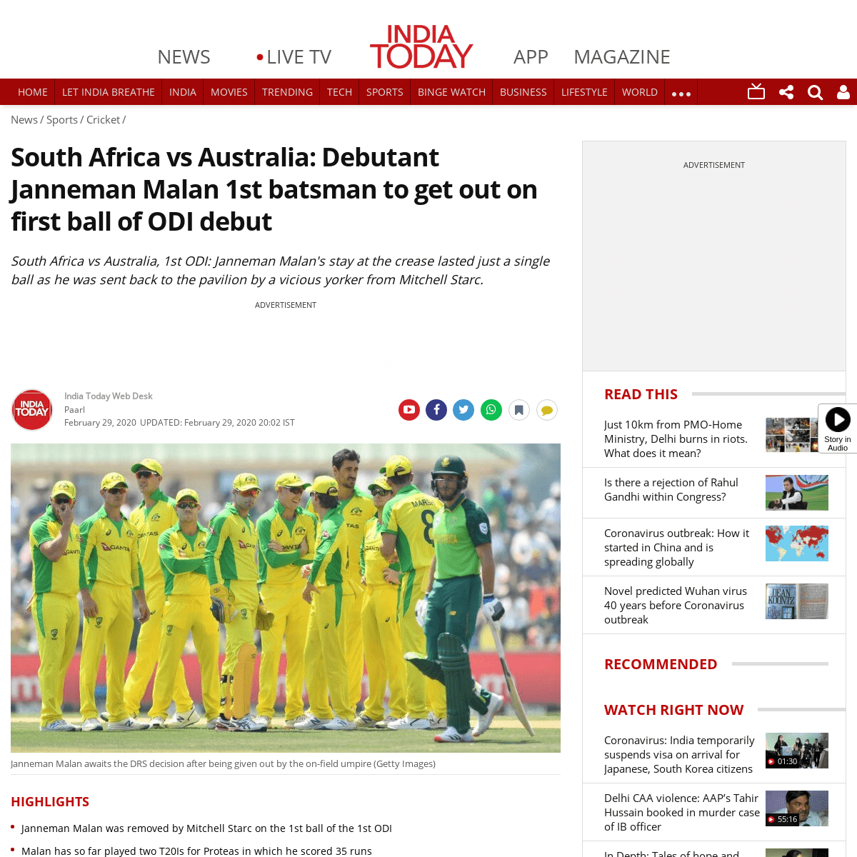 A complete backup of www.indiatoday.in/sports/cricket/story/south-africa-vs-australia-1st-odi-janneman-malan-debut-out-1st-ball-
