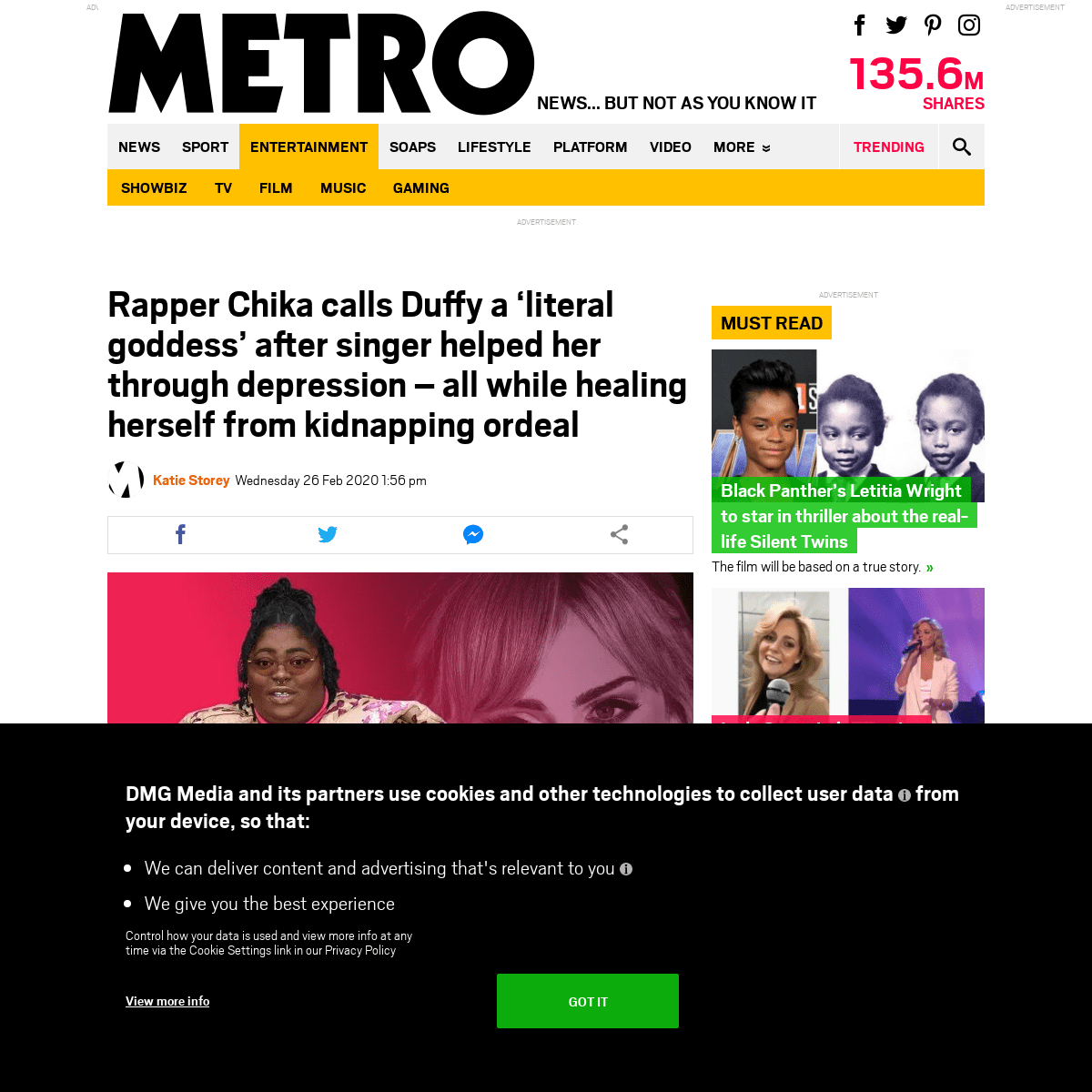 A complete backup of metro.co.uk/2020/02/26/rapper-chika-calls-duffy-literal-goddess-singer-helped-depression-healing-kidnapping