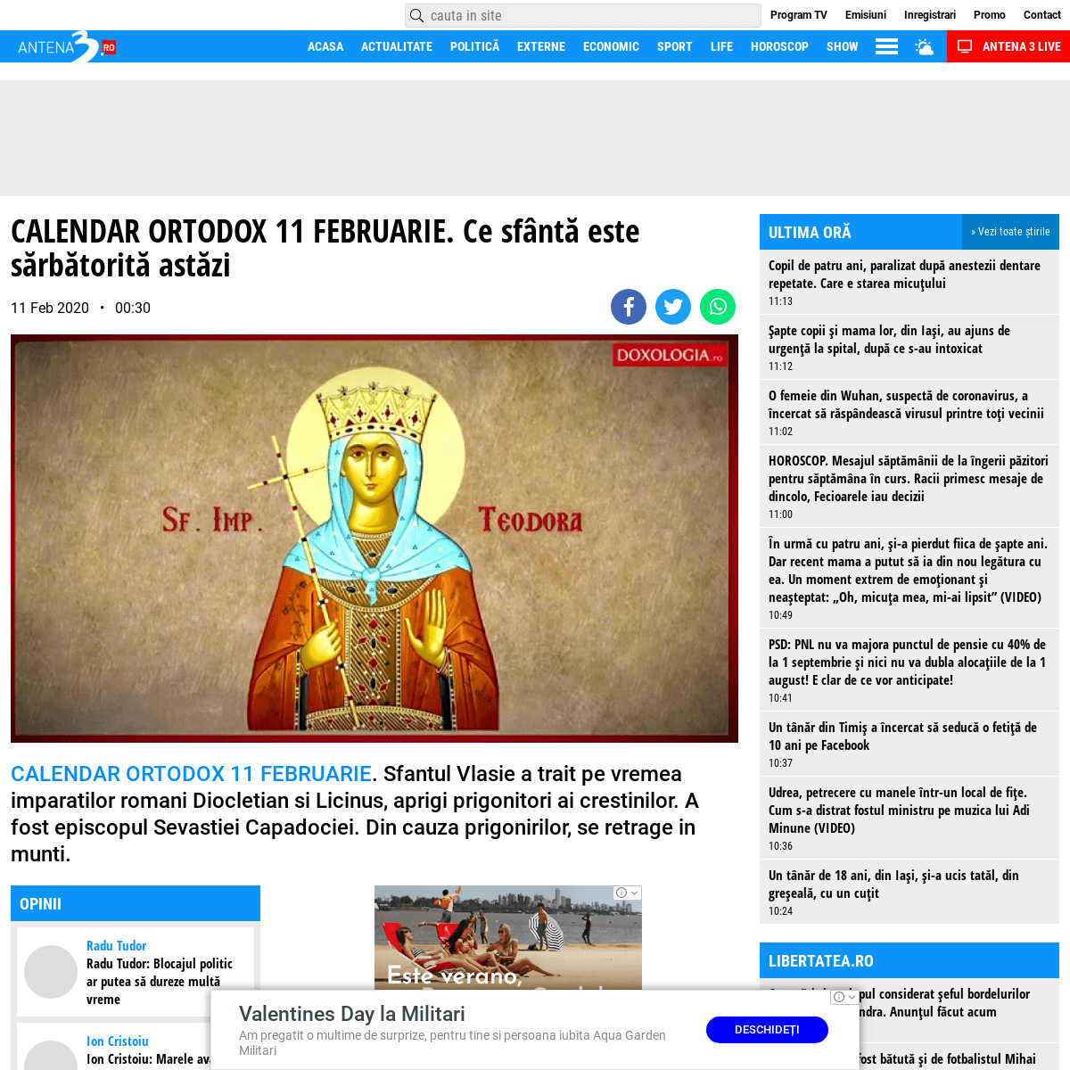 A complete backup of www.antena3.ro/actualitate/religie/calendar-ortodox-11-februarie-ce-sfanta-este-sarbatorita-astazi-558185.h