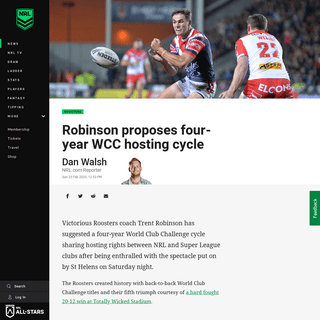 A complete backup of www.nrl.com/news/2020/02/23/robinson-proposes-four-year-wcc-hosting-cycle/
