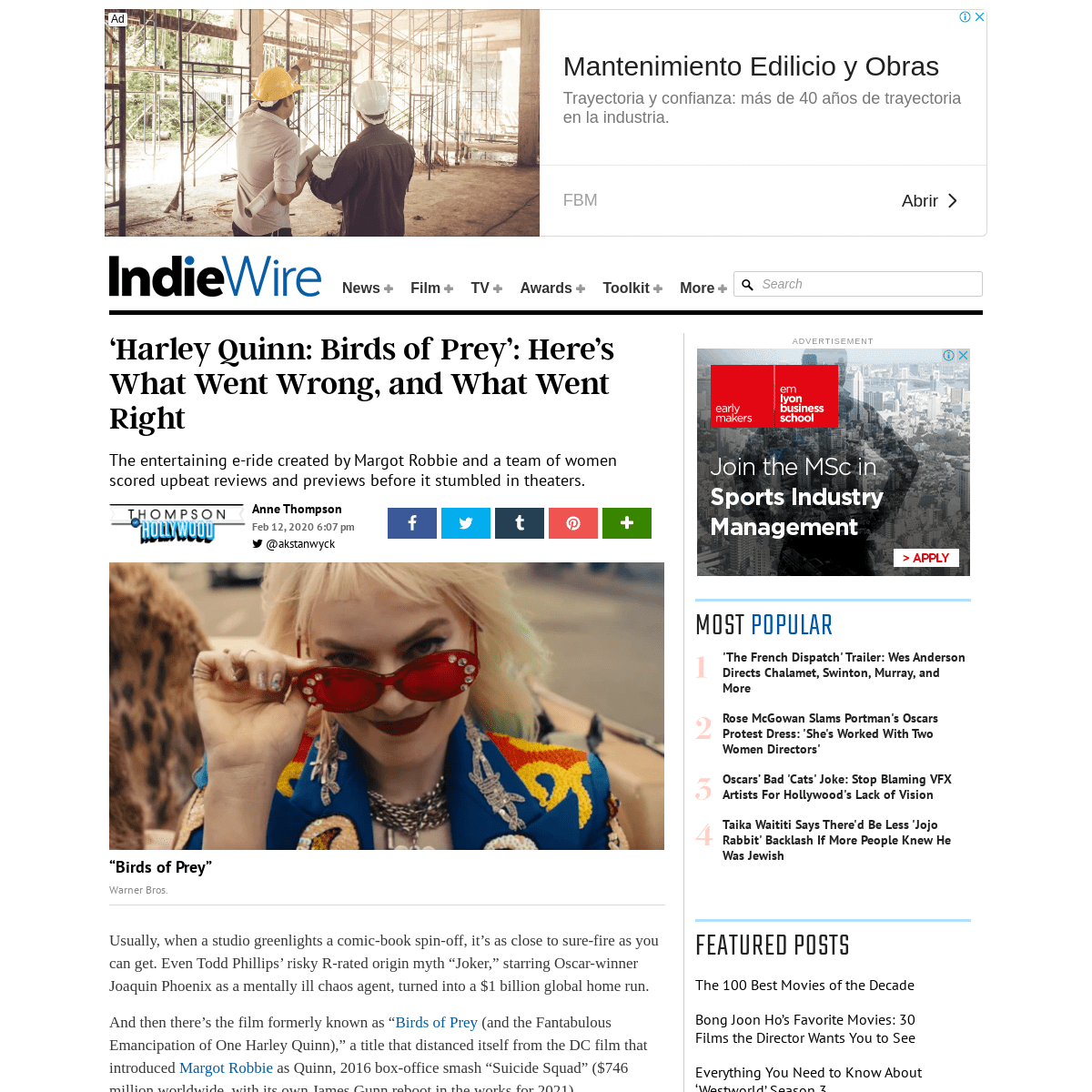 A complete backup of www.indiewire.com/2020/02/box-office-what-went-wrong-with-birds-of-prey-harley-quinn-what-went-right-120221