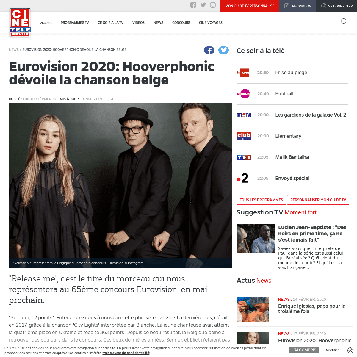 A complete backup of www.cinetelerevue.be/actus/eurovision-2020-hooverphonic-devoile-la-chanson-belge