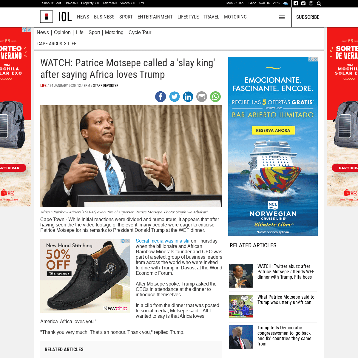 A complete backup of www.iol.co.za/capeargus/life/watch-patrice-motsepe-called-a-slay-king-after-saying-africa-loves-trump-41254