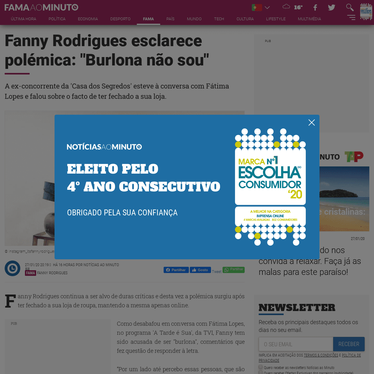 A complete backup of www.noticiasaominuto.com/fama/1402089/fanny-rodrigues-esclarece-polemica-burlona-nao-sou