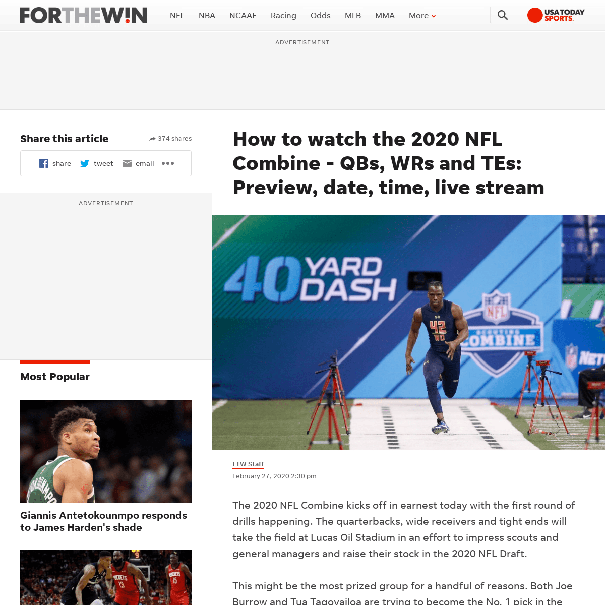 A complete backup of ftw.usatoday.com/2020/02/how-to-watch-2020-nfl-scouting-combine-qb-wr-te-nfl-combine-results-fastest-40-yar