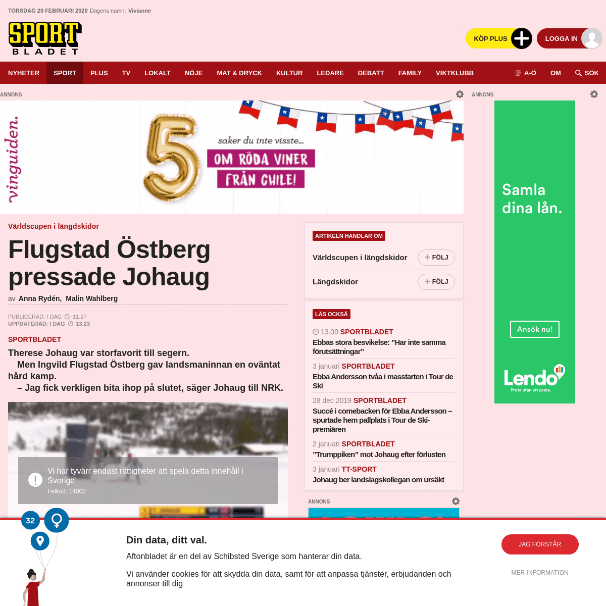 A complete backup of www.aftonbladet.se/sportbladet/a/xPEw88/flugstad-ostberg-pressade-johaug