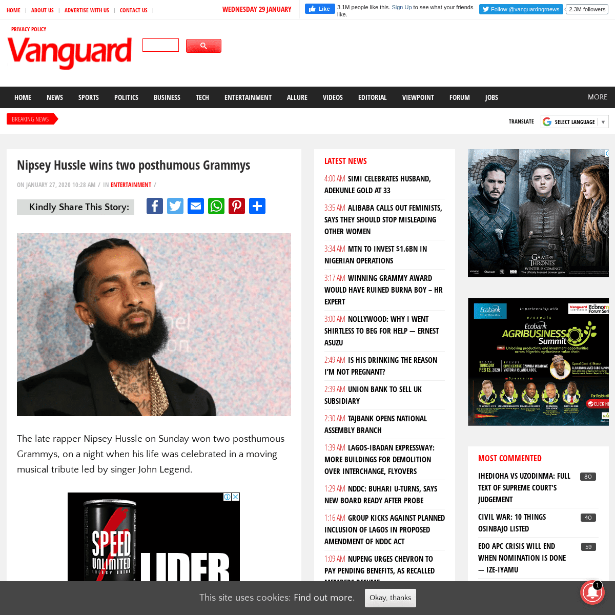 A complete backup of www.vanguardngr.com/2020/01/nipsey-hussle-wins-two-posthumous-grammys/