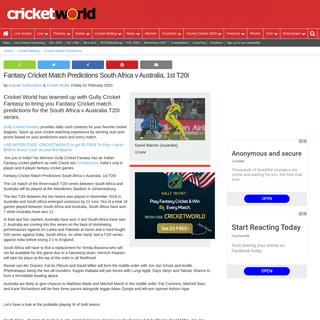 A complete backup of www.cricketworld.com/fantasy-cricket-match-predictions-south-africa-v-australia-1st-t20i/61987.htm