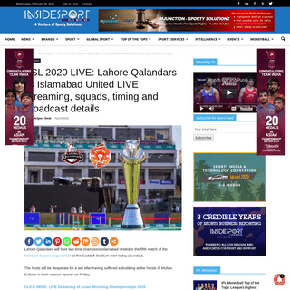 A complete backup of www.insidesport.co/psl-2020-live-lahore-qalandars-vs-islamabad-united-live-streaming-squads-timing-and-broa