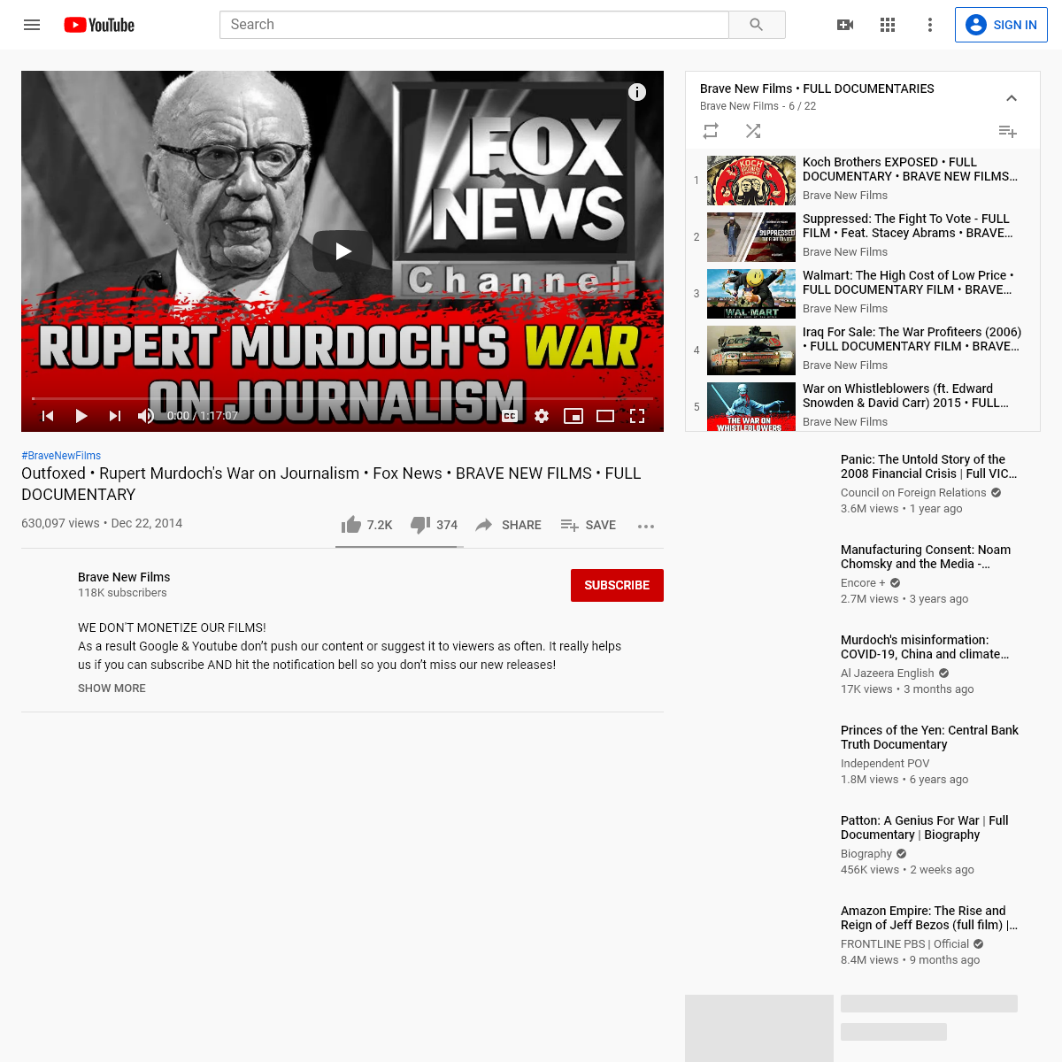 Outfoxed • Rupert Murdoch`s War on Journalism • Fox News • BRAVE NEW