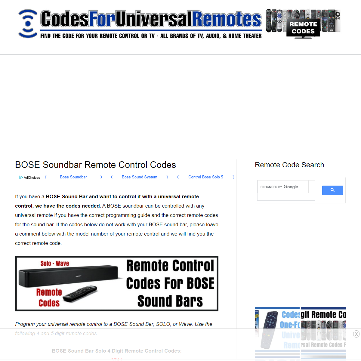 A complete backup of https://codesforuniversalremotes.com/remote-control-codes-for-bose-sound-bars-solo-wave/
