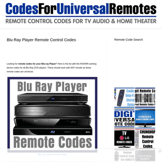 A complete backup of https://codesforuniversalremotes.com/blu-ray-player-remote-control-codes/