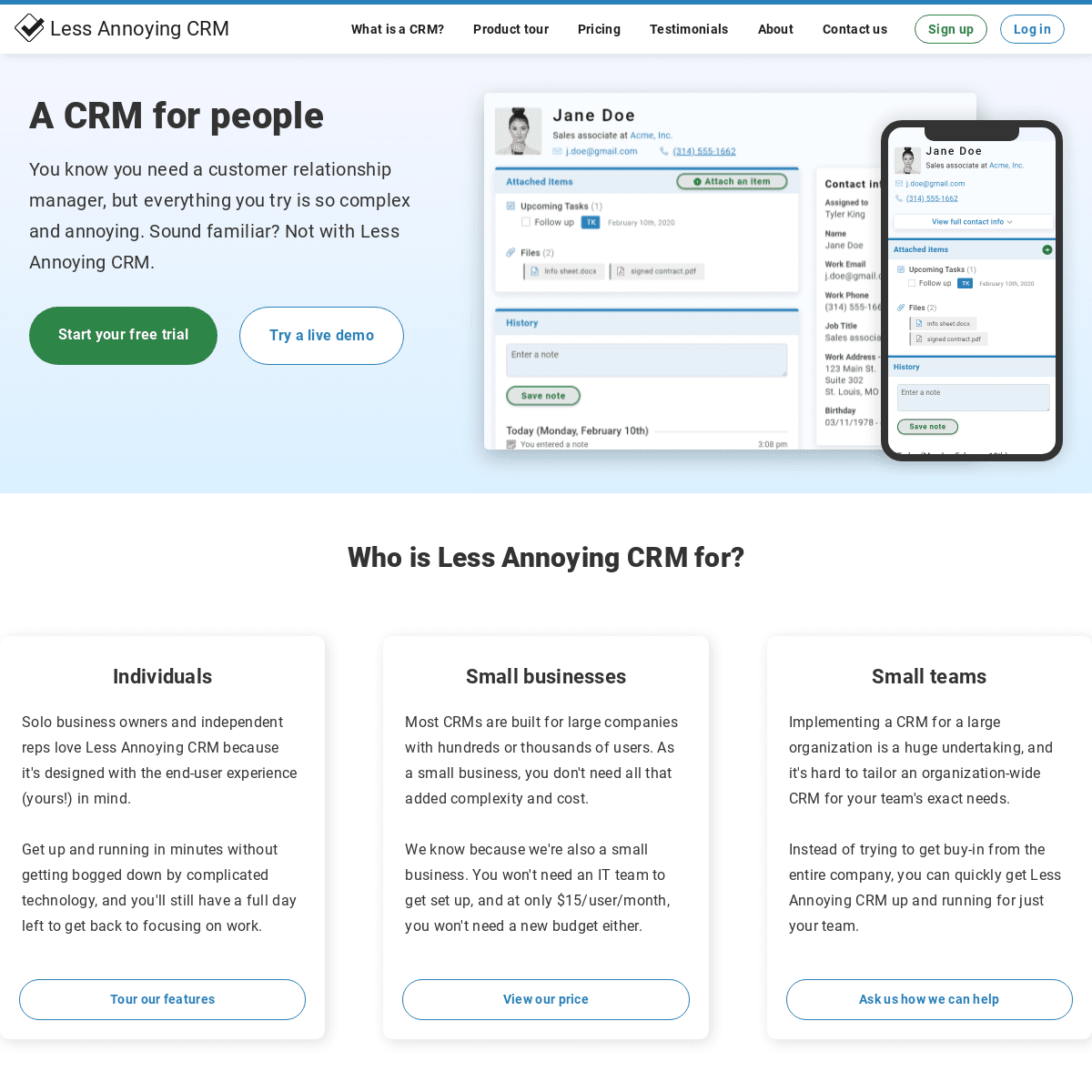 A complete backup of https://lessannoyingcrm.com