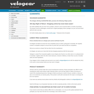 A complete backup of https://www.velogear.com.au/guarantee.html